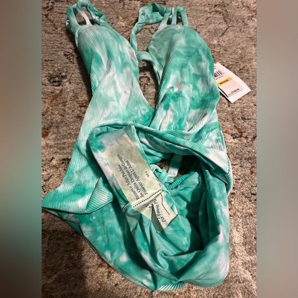 ‼️RARE‼️🎸BECCA🎸🔥NWT🔥Crystal Ribbed Tie Dye One-Piece Swimsuit in Green— Size M - Picture 11 of 15